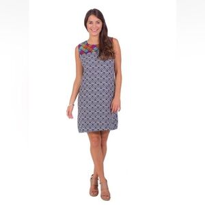 Escapada Ladies Sleeveless Navy Multicolor Embroidered Melody Dress Large